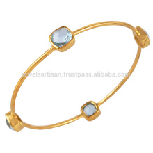 Meilleures ventes Bracelet en argent sterling naturel Blue Topaz Gold Vermeil 925